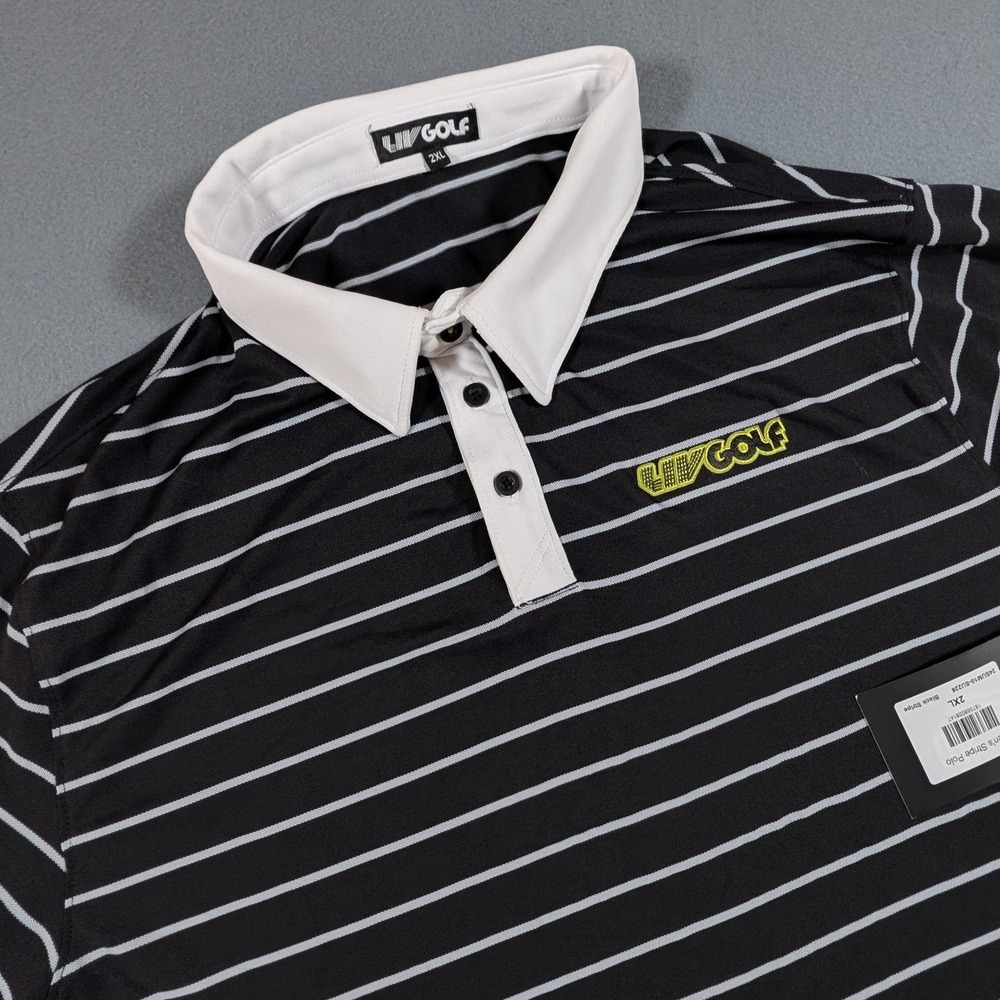 LIV Golf Polo Shirt Mens 2XL Black White Striped Short Sleeve K2-POM10-SU226 New